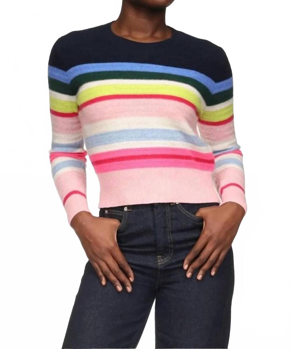 NEW BRODIE CASHMERE striped stitch maya crew top in navy